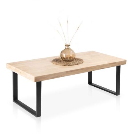 MIRAKEMUEBLE Mesa de centro Natural salón comedor color roble nordish salvaje estilo industrial 120x60x44 cm
