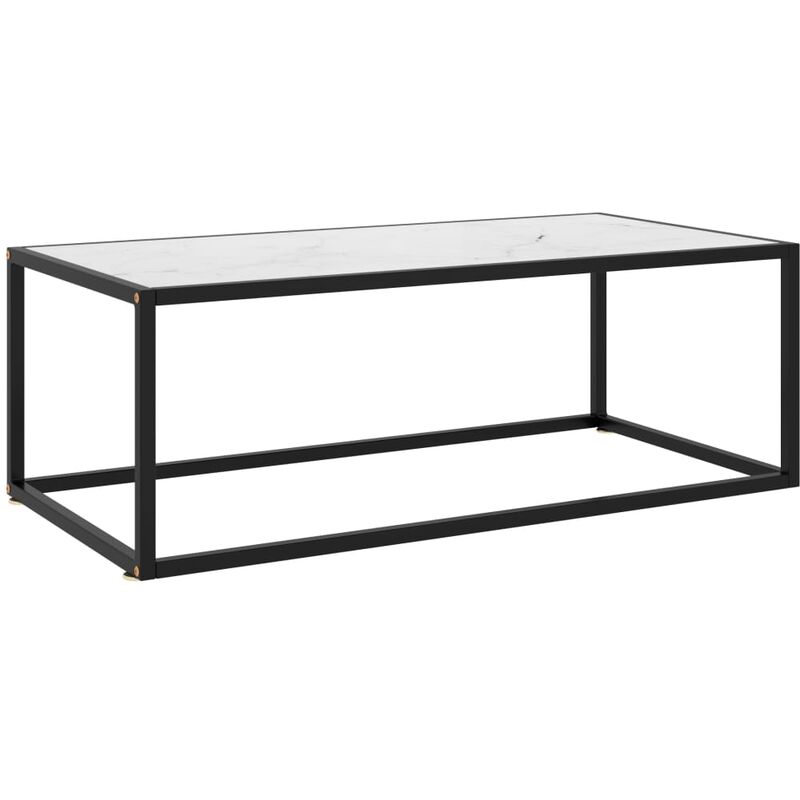 

Mesa de centro negra con vidrio de mármol blanco 100x50x35 cm