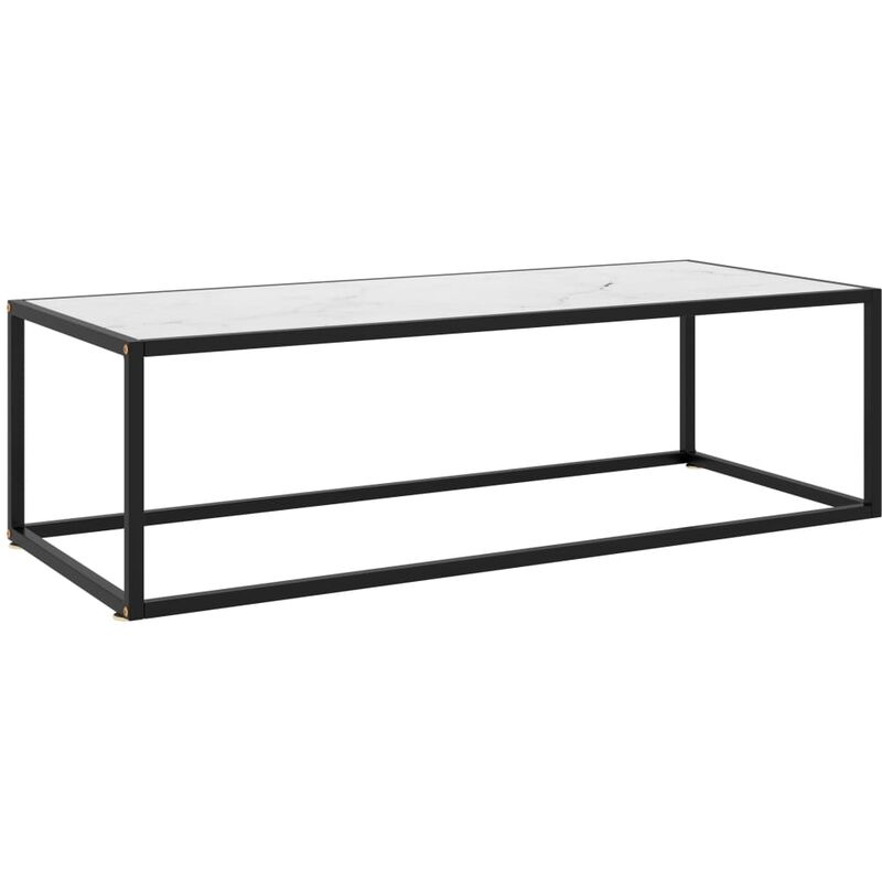 

Mesa de centro negra con vidrio de mármol blanco 120x50x35 cm