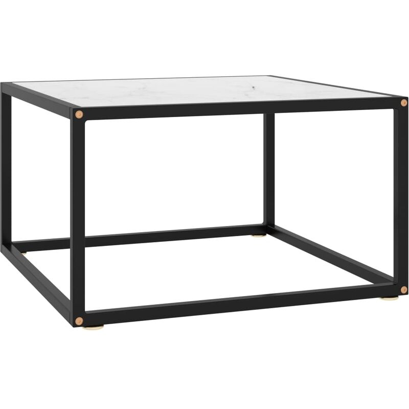 

Mesa de centro negra con vidrio de mármol blanco 60x60x35 cm