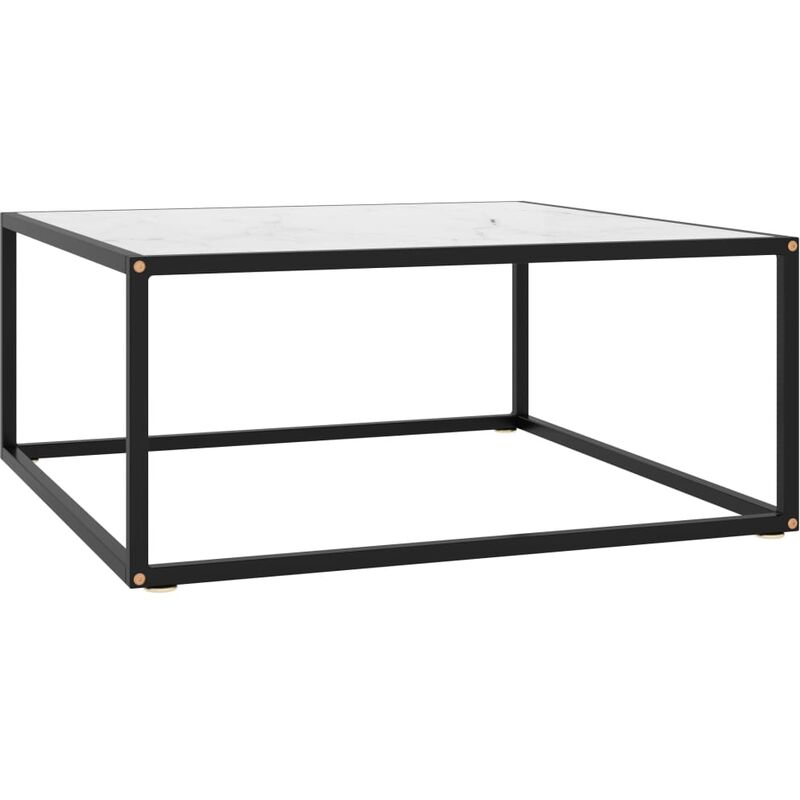 

Mesa de centro negra con vidrio de mármol blanco 80x80x35 cm