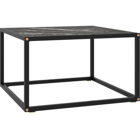 Mesa de centro negra con vidrio de mármol negro 60x60x35 cm
