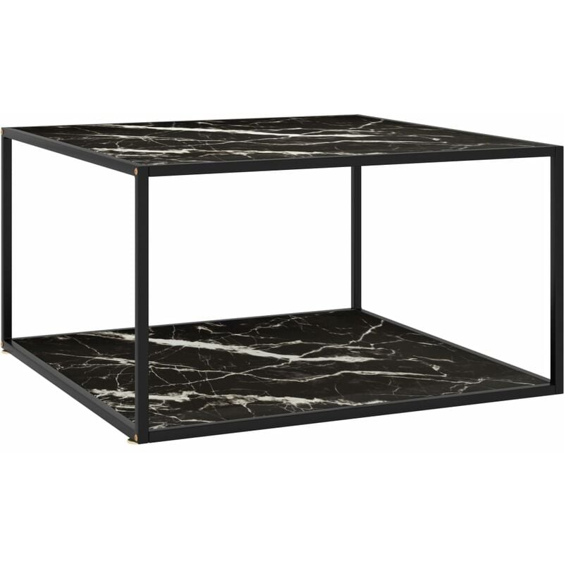 

Mesa de centro negra con vidrio de mármol negro 90x90x50 cm