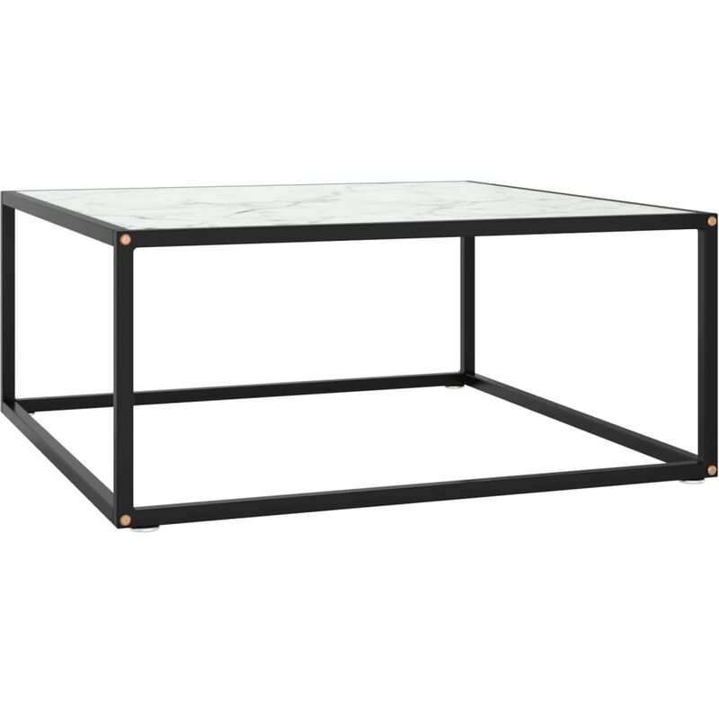 

Mesa de centro negra con vidrio de mármol blanco 80x80x35 cm - Negro