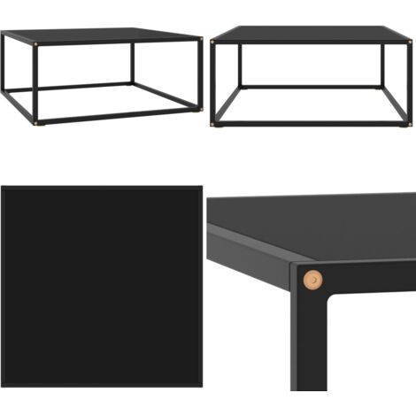 Mesa de centro negra con vidrio negro 80x80x35 cm - Mesa de salón - Mesa de centro negra