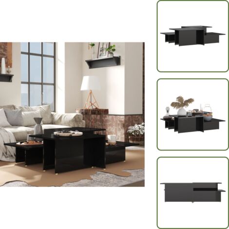 Mesa de centro negra - vidaXL Mesa de centro 2 pzas madera contrachapada negro 111,5x50x33cm - Mesa de centro con dos alturas