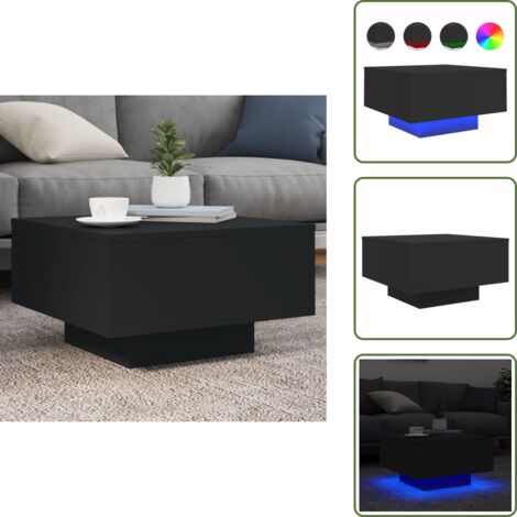 Mesa de centro negra - vidaXL Mesa de centro con luces LED negro 55x55x31 cm - Mesa de centro con diseño versátil
