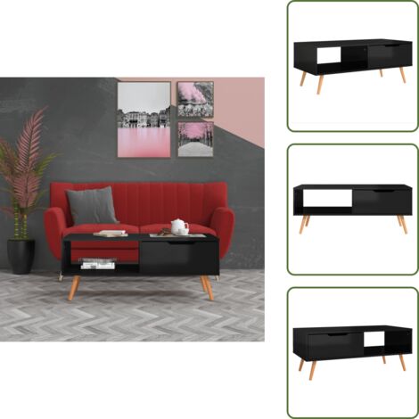 Mesa de centro negra - vidaXL Mesa de centro madera ingeniería negro brillante 100x49,5x43 cm - Mesa de centro de ingeniería