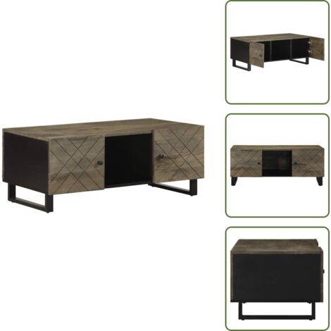 Mesa de centro negra - vidaXL Mesa de centro madera maciza de mango negra 100x54x40 cm - Mesa de centro con almacenamiento