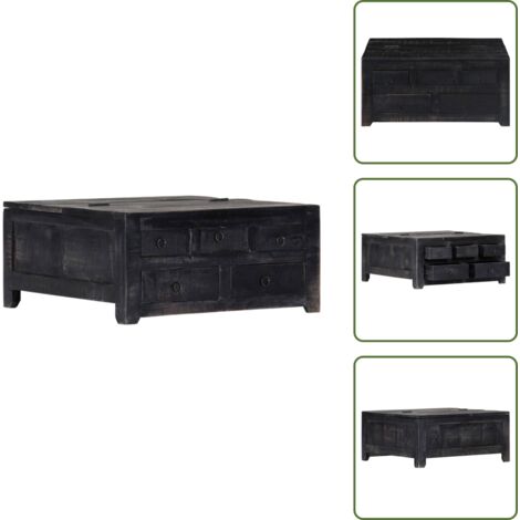 Mesa de centro negra - vidaXL Mesa de centro madera maciza de mango negro 65x65x30 cm - Mesa de centro con cajones