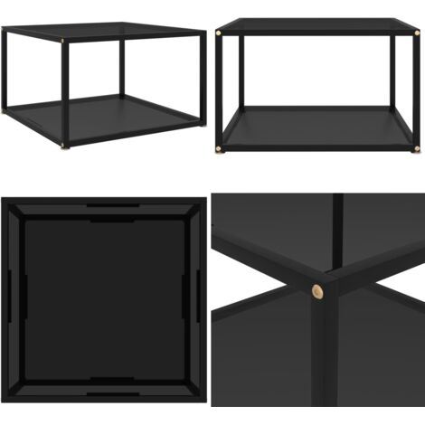 Mesa de centro negra vidrio templado 60x60x35 cm - Mesa de centro negra - Mesa de centro con 2 capas