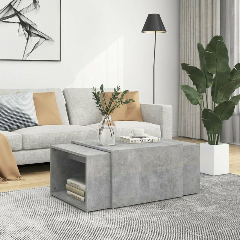 

Mesa de centro nido 3 pzas aglomerado gris hormigon 60x60x30cm