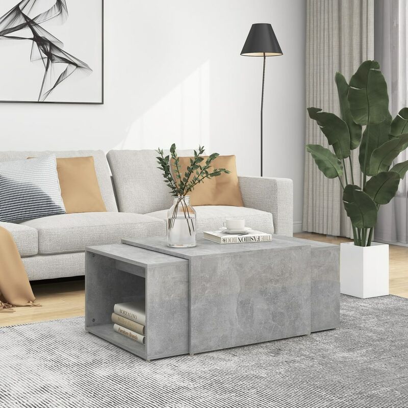 

Mesa de centro nido 3 pzas aglomerado gris hormigón 60x60x30cm