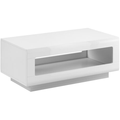 Mesa de centro Ophsalu 102, Blanco + Blanco brillante, 44x60x110cm, Diámetro: 0, Aglomerado laminado, Angular