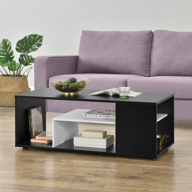 

Mesa de Centro Osby - 41 x 110 x 50 cm - Mesa de Salón - Auxiliar - con Estante Inferior - Mesa Baja - Mesa de Café o Té - Negro y Blanco