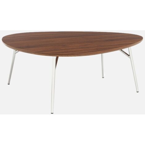Mesa de centro ovalada patas cromadas y efecto madera