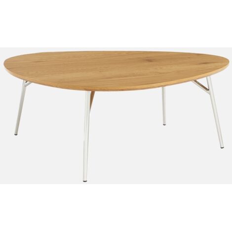 Mesa de centro ovalada patas cromadas y efecto madera