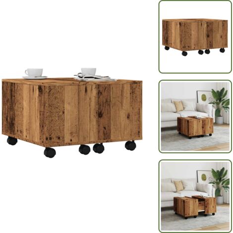 Mesa de centro para sala - vidaXL Mesa de centro madera de ingeniería envejecida 60x60x38 cm - Mesa de centro con almacenamiento