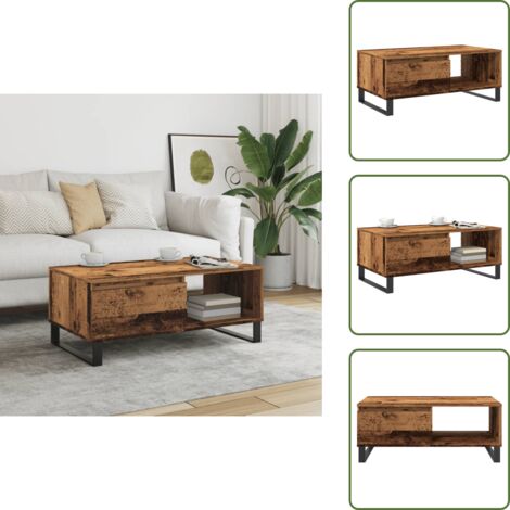 Mesa de centro para sala - vidaXL Mesa de centro madera de ingeniería envejecida 90x50x36,5 cm - Mesa de centro con almacenamiento