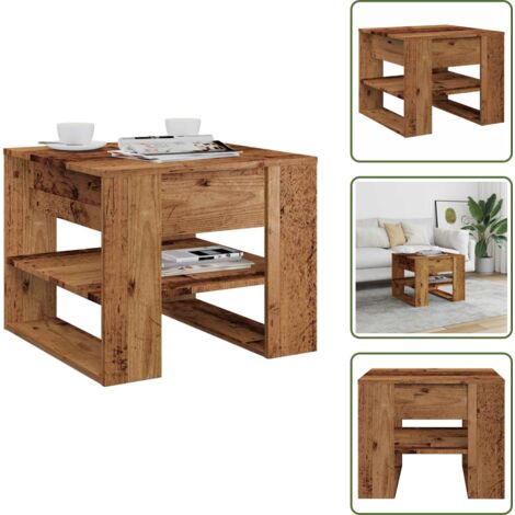 Mesa de centro para sala - vidaXL Mesa de centro madera de ingeniería madera antigua 55,5x55x45cm - Mesa de centro con almacenamiento