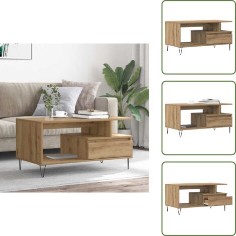 Mesa de centro para sala - vidaXL Mesa de centro madera de ingeniería roble artisan 90x49x45 cm - Mesa de centro con almacenamiento
