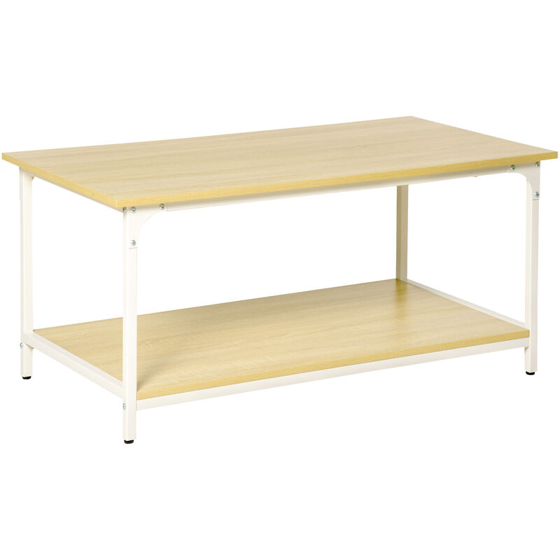 

Mesa de Centro para Salón Moderna Mesa de Café con Estante de Almacenamiento Pies Ajustables y Marco de Acero para Oficina 100x54x45,8 cm - Madera