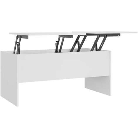 Mesa de centro para salón con tablero regulable, diseño moderno, 102 x 50,5 x 46,5 cm, madera de ingeniería blanca, DEC037808
