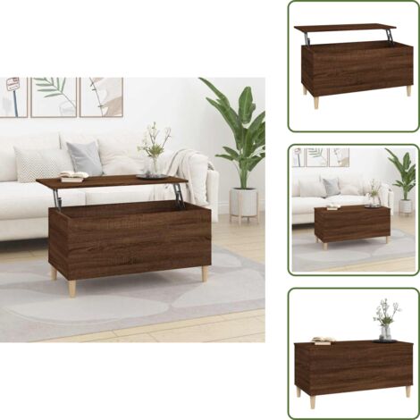 Mesa de centro para salón - vidaXL Mesa de centro madera contrachapada roble marrón 90x44,5x45 cm - Mesa de centro con compartimento oculto