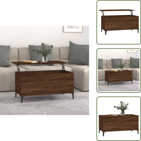 Mesa de centro para salón - vidaXL Mesa de centro madera contrachapada roble marrón 90x44,5x45 cm - Mesa de centro con compartimento oculto