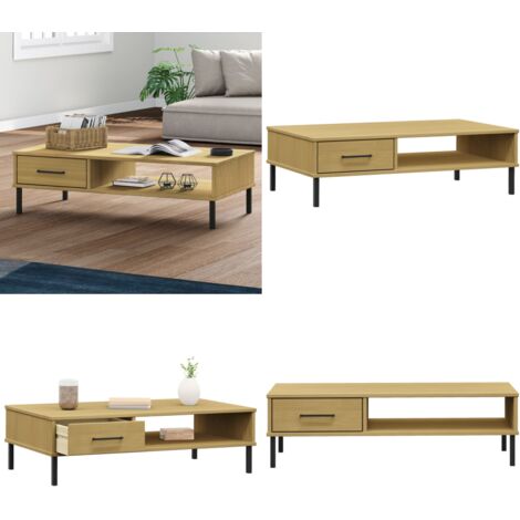Mesa de centro patas de metal OSLO madera maciza pino marrón - Madera maciza - Pino