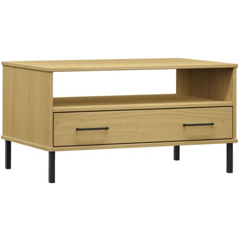 Mesa de centro patas metal OSLO madera maciza gris 85x50x45 cm   - Gris