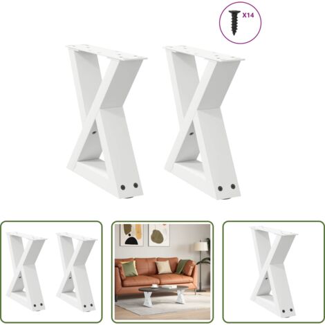 Mesa de centro -  Patas para mesa de centro (2 unidades), color blanco, 30 x (30-31,3) cm, acero