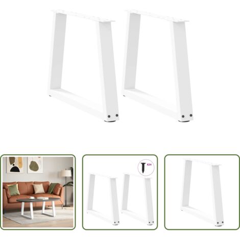 Mesa de centro -  Patas para mesa de centro en forma de V (2 unidades), color blanco, 70 x (42-43,3) cm, acero