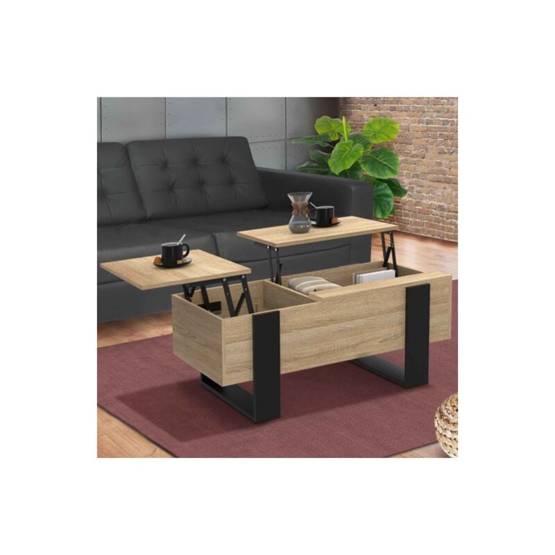 Mesa de centro phoenix de 2 tableros, acabado madera negra y haya