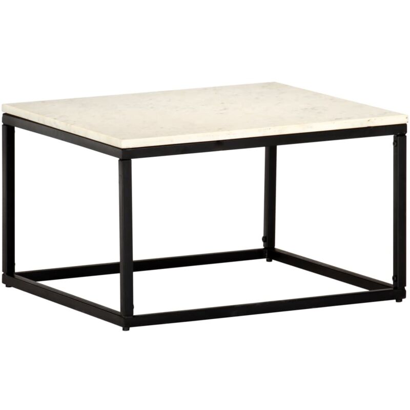 

vidaXL Mesa de Centro Piedra Real Textura de Mármol Blanco 60x60x35 cm - Blanco
