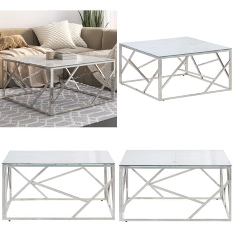 Mesa de centro plateada acero inoxidable y vidrio templado - Mesa de salón - Mesa de centro plateada