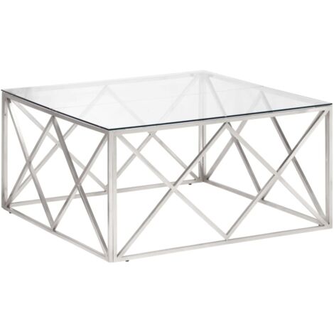 Mesa de centro plateada acero inoxidable y vidrio templado vidaXL
