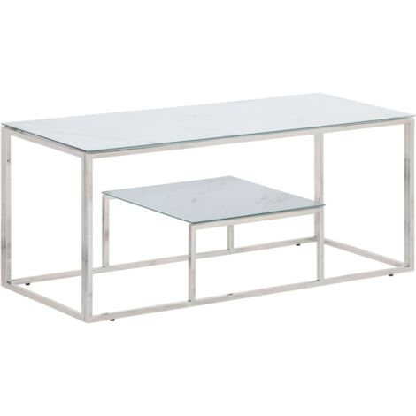 Mesa de centro plateada acero inoxidable y vidrio templado vidaXL