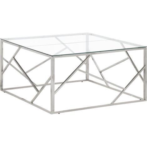 Mesa de centro plateada acero inoxidable y vidrio templado vidaXL