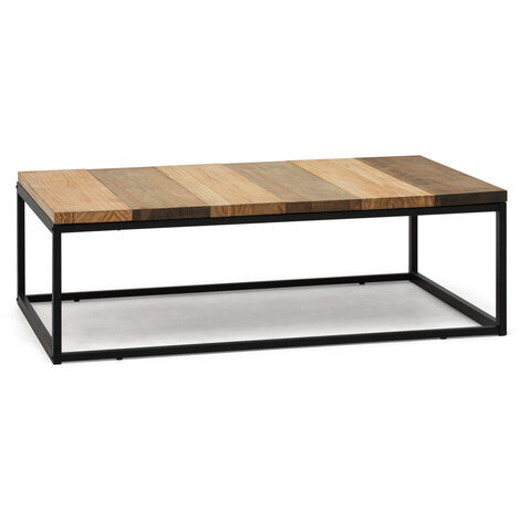 Mesa de Centro Preston Negra 120x80x38cm con tablero de madera maciza de piezas tricolor Box Furniture