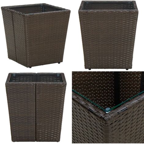 Mesa de centro ratán PE vidrio templado marrón 41,5x41,5x44cm - Mesa de jardín - Mesa de patio