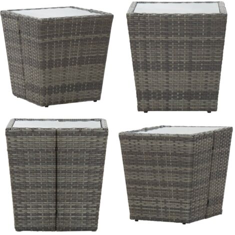 Mesa de centro ratán PE y vidrio templado gris 41,5x41,5x43 cm - Mesa de jardín - Mesa de patio