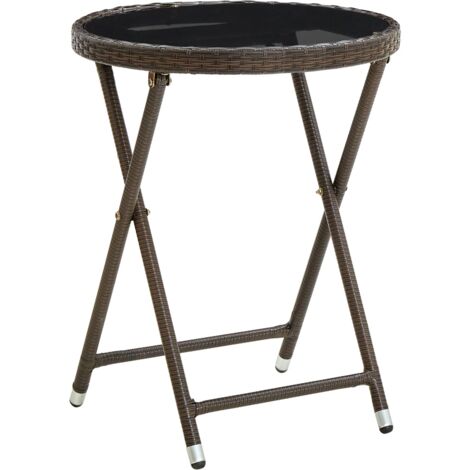 Mesa de centro ratán sintético y vidrio templado marrón 60 cm