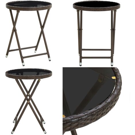Mesa de centro ratán sintético y vidrio templado marrón 60 cm - Ratán sintético - Vidrio templado
