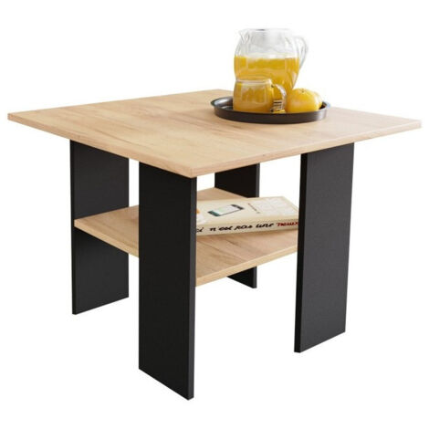 Mesa de centro Reading 102, Negro + Craft roble, 50x60x60cm, Diámetro: 0, Aglomerado laminado, Angular