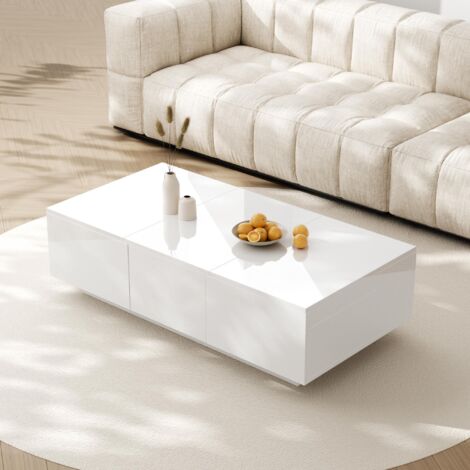 Mesa de centro rectangular - 100 x 50 x 31 cm - con compartimentos deslizantes y cajones - blanco