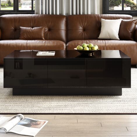 Mesa de centro rectangular - 100 x 50 x 31 cm - con compartimentos deslizantes y cajones - negro