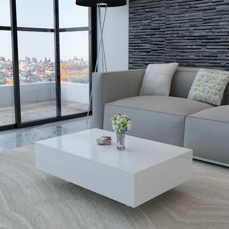 

Mesa de centro rectangular blanco con brillo