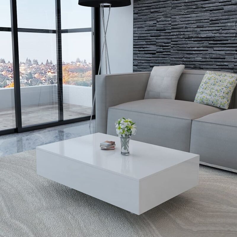 

Mesa de centro rectangular blanco con brillo - Blanco