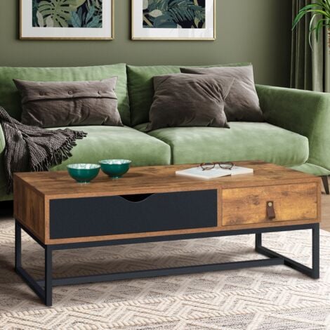 IDMARKET Mesa de centro rectangular CHICAGO, 2 cajones, diseño industrial